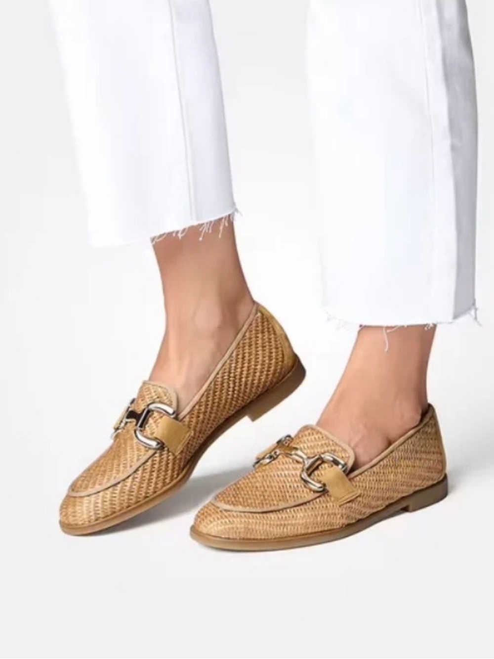 Paul Green Ariana Horse Bit Loafers Tan Raffia-Weaved Sz US 7 UK 4.5